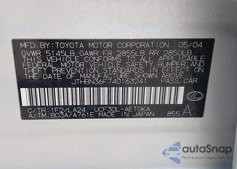 2004 Lexus Ls 430 from USA, damaged, VIN JTHBN36F740163241